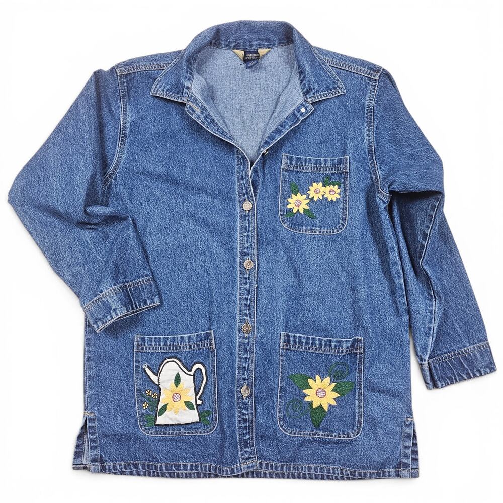 NATURAL IMPRESSIONS Denim Chore Jacket Women's M VTG Y2K Gardening Cottagecore